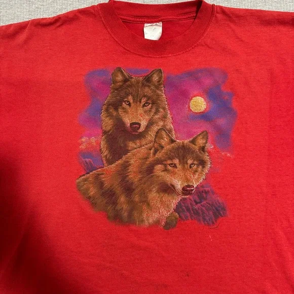 Jerzees Red Wolf Graphic T-Shirt Nature Wildlife Vintage Mens Size XL - Picture 2 of 11